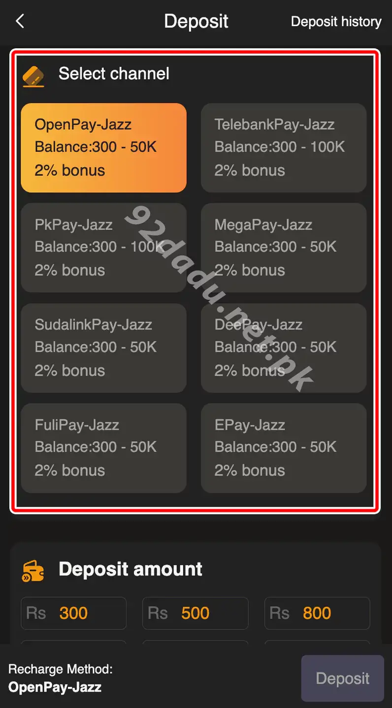 92 dadu payment methods