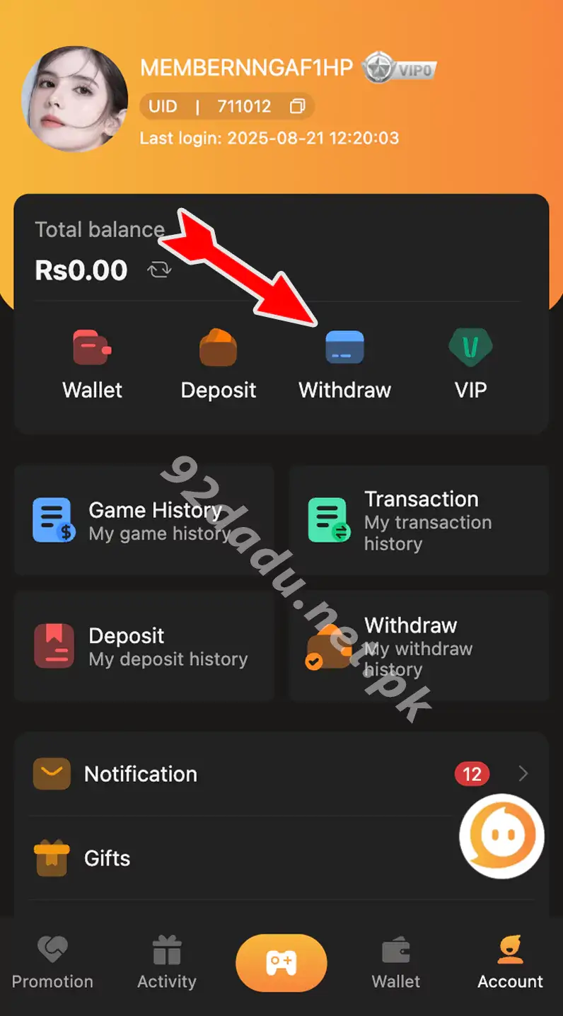 Withdraw Money from 92 Dadu
